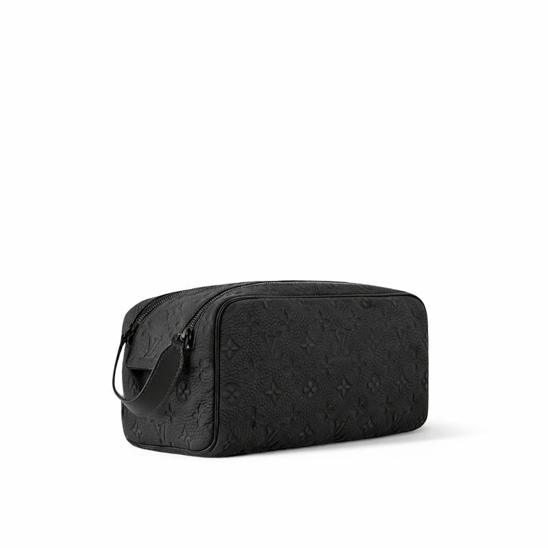 Monogram Embossed Leather Toiletry Pouch / Travel Case (All Black)