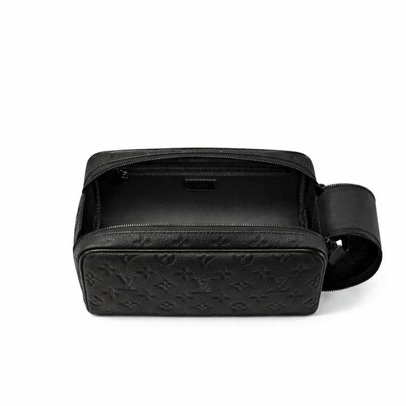 Monogram Embossed Leather Toiletry Pouch / Travel Case (All Black)