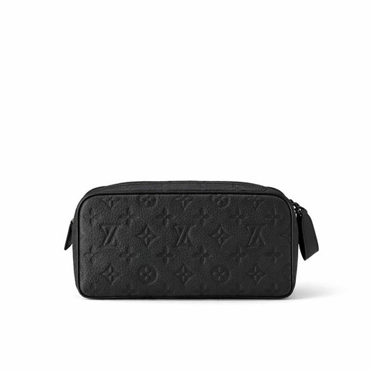Monogram Embossed Leather Toiletry Pouch / Travel Case (All Black)