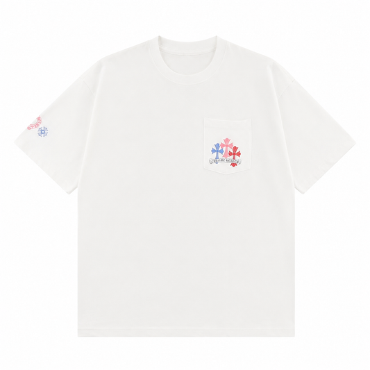 Hearts Floral Cross White T-Shirt