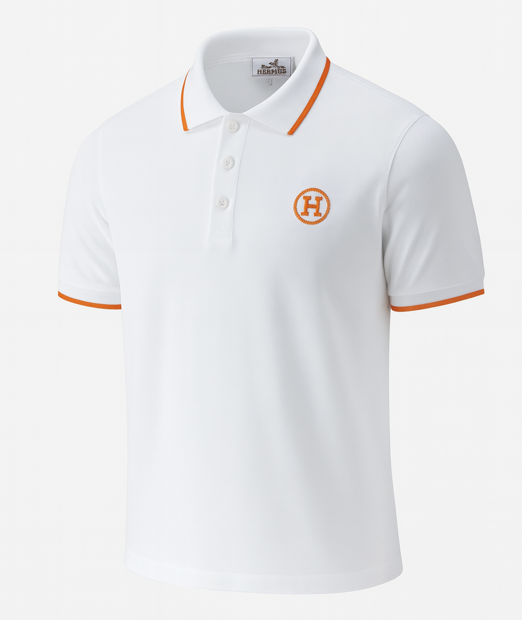 Hermès White Polo Shirt with Orange Trim and H Logo