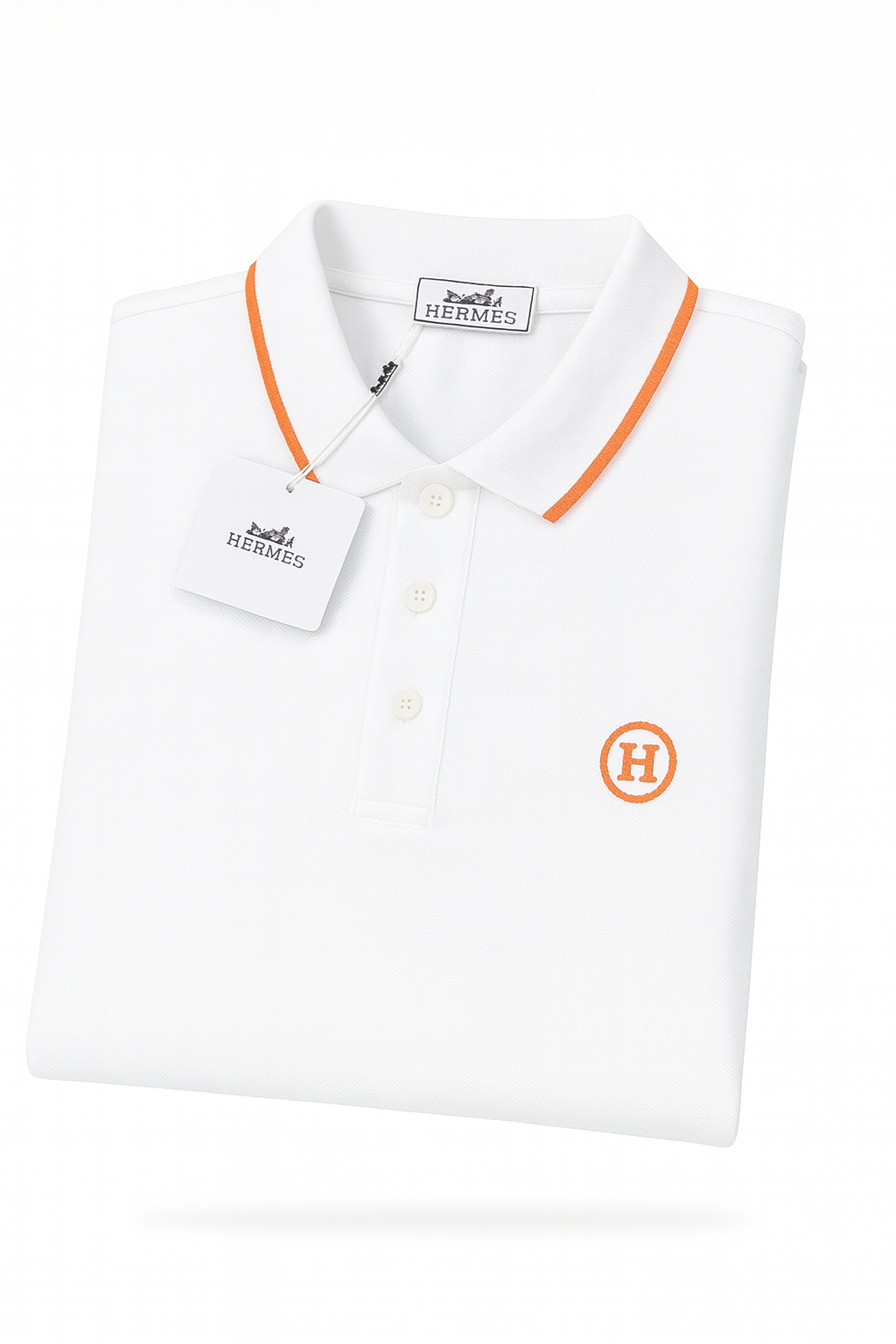 Hermès White Polo Shirt with Orange Trim and H Logo