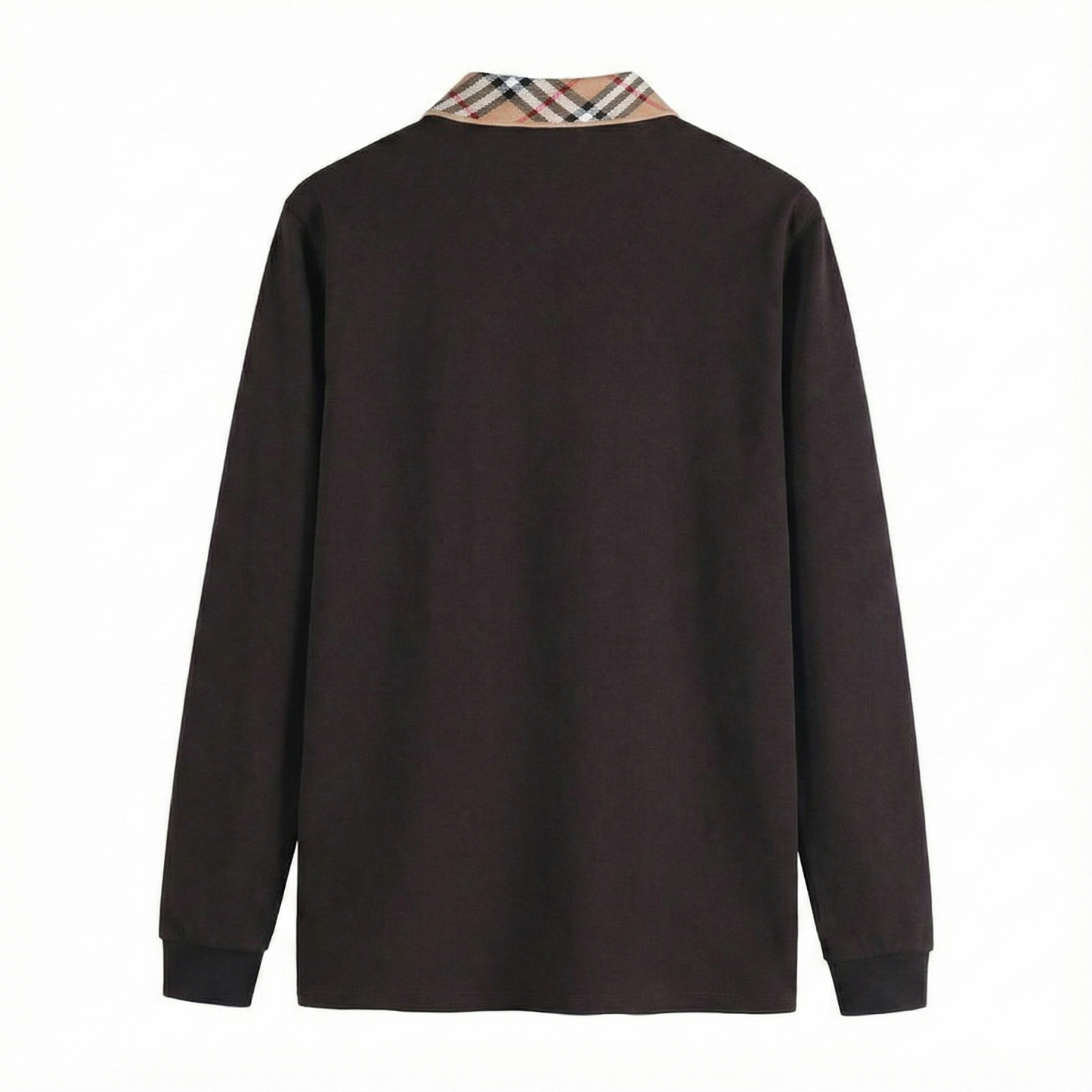 Long-Sleeve Polo Shirt with Vintage Check Collar