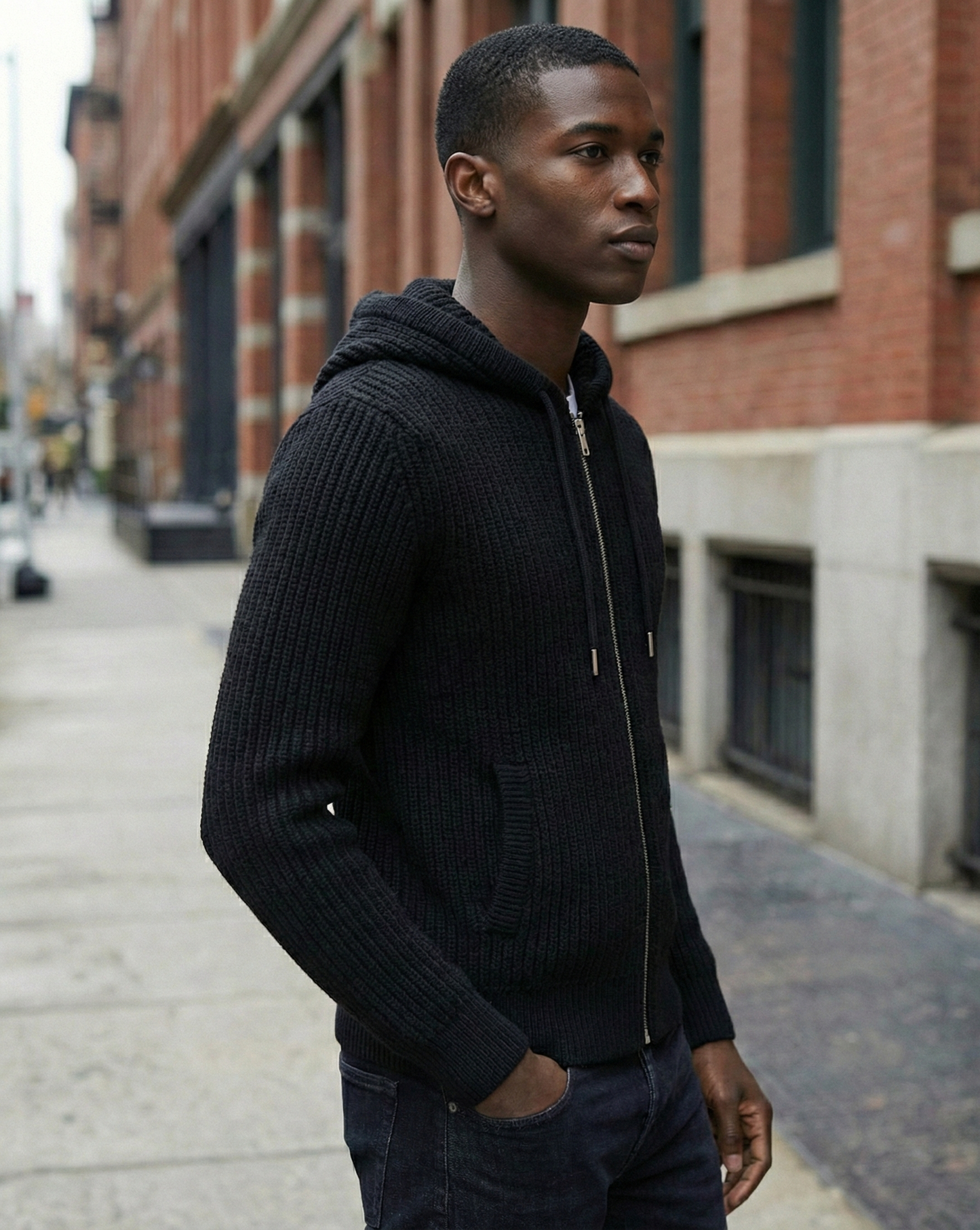 Ribbed Wool Zip Hoodie