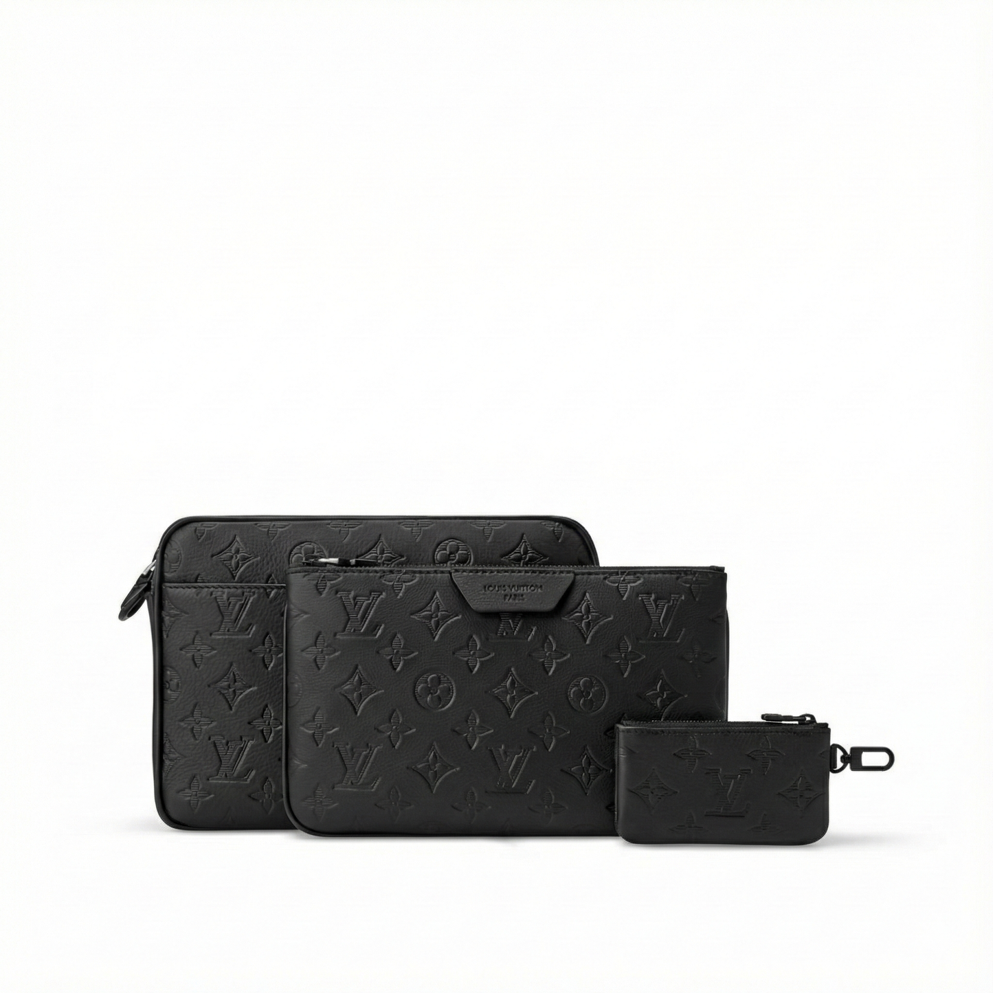 Monogram Embossed Leather Trio Messenger Bag(Black)