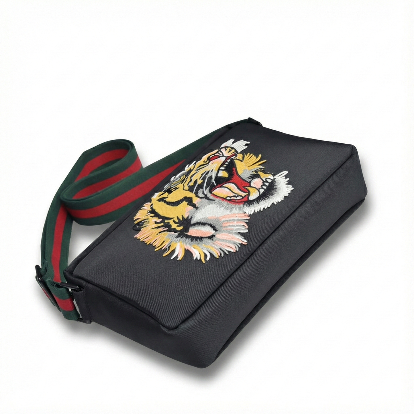 Tiger Embroidered Leather Crossbody Bag