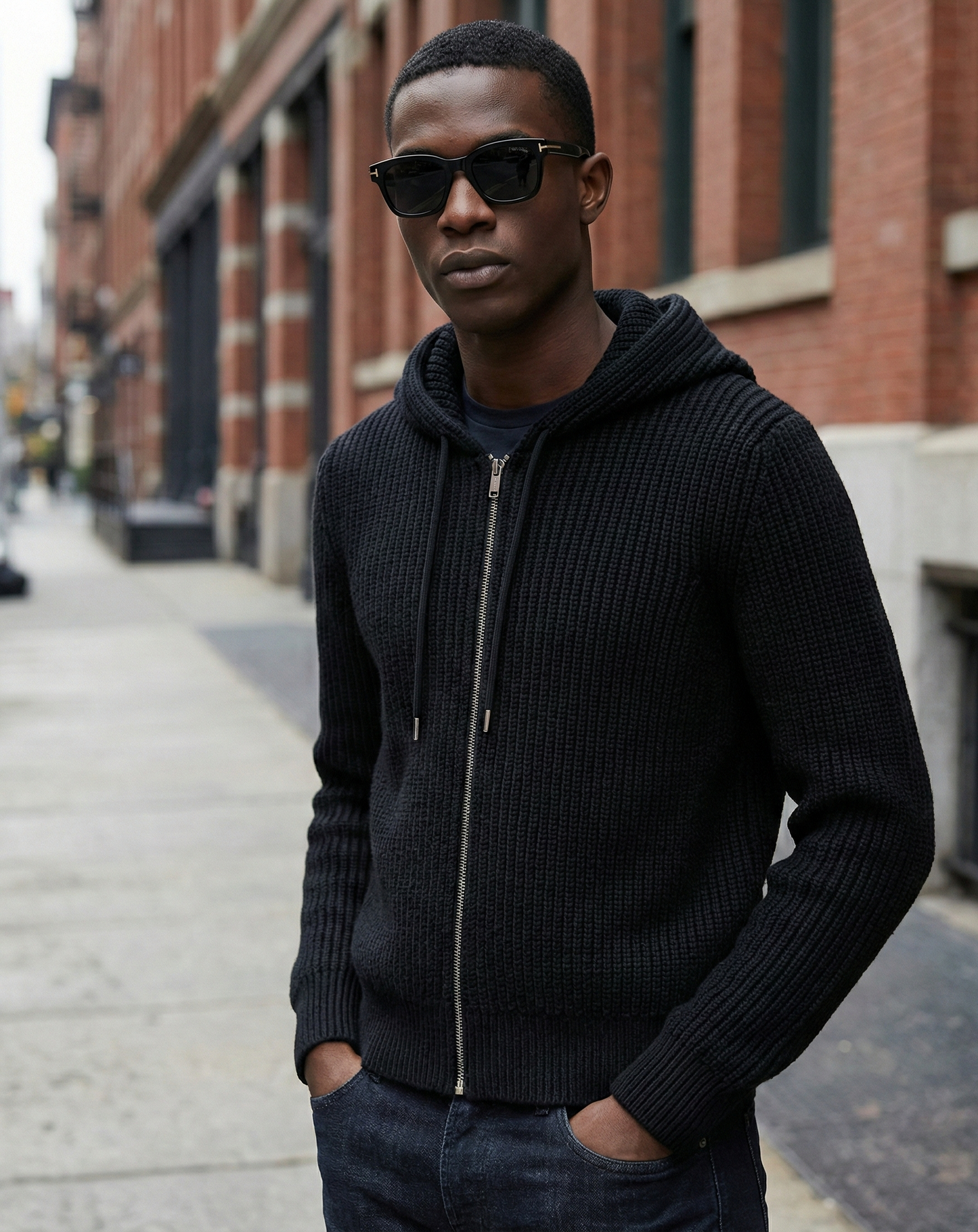 Ribbed Wool Zip Hoodie