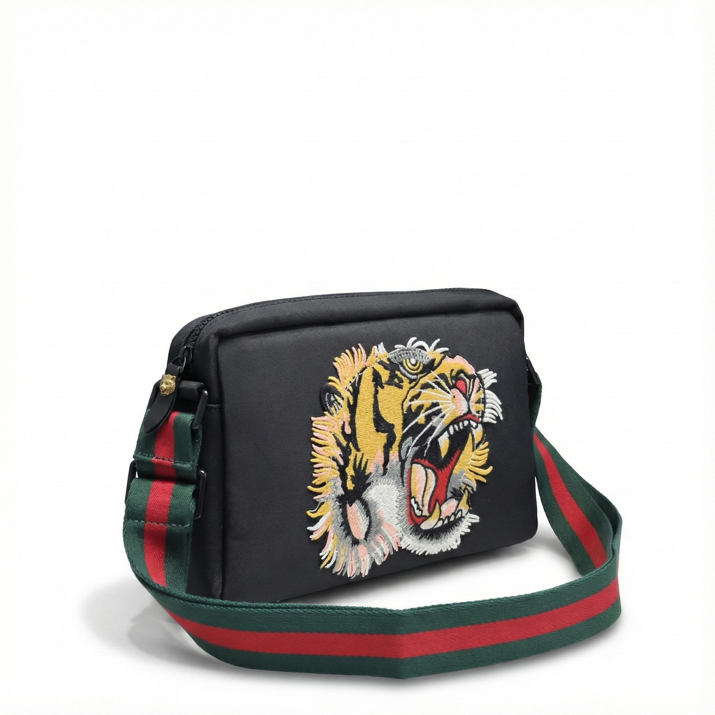Tiger Embroidered Leather Crossbody Bag