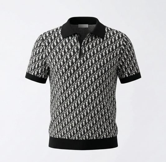 Oblique Wool Knit Polo Shirt – Black & Grey