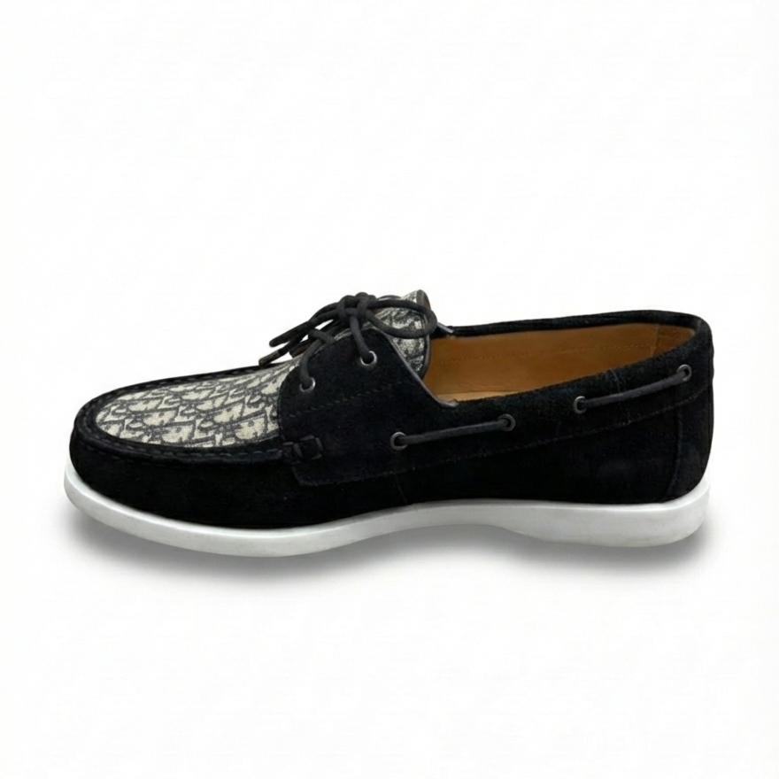Oblique Canvas Deck Shoe with Suede Trim