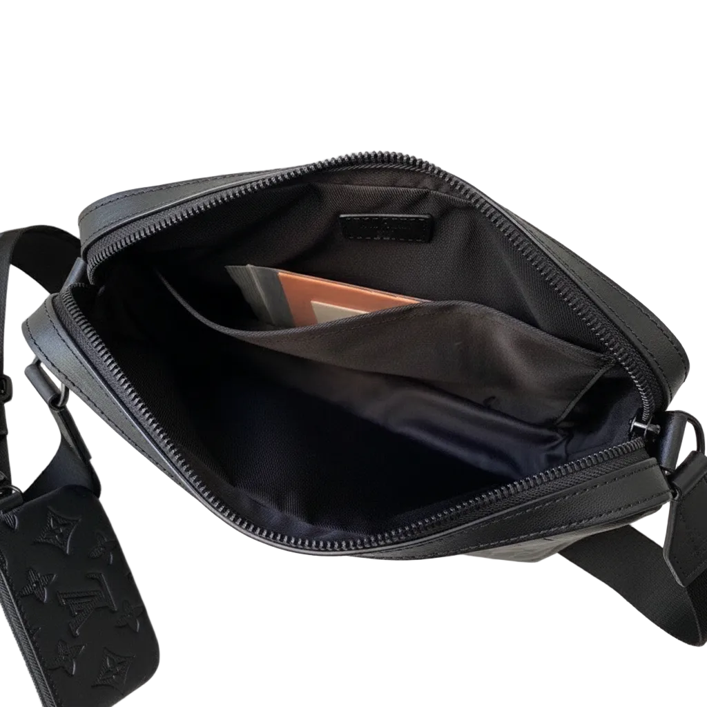 Monogram Embossed Black Messenger Crossbody Bag