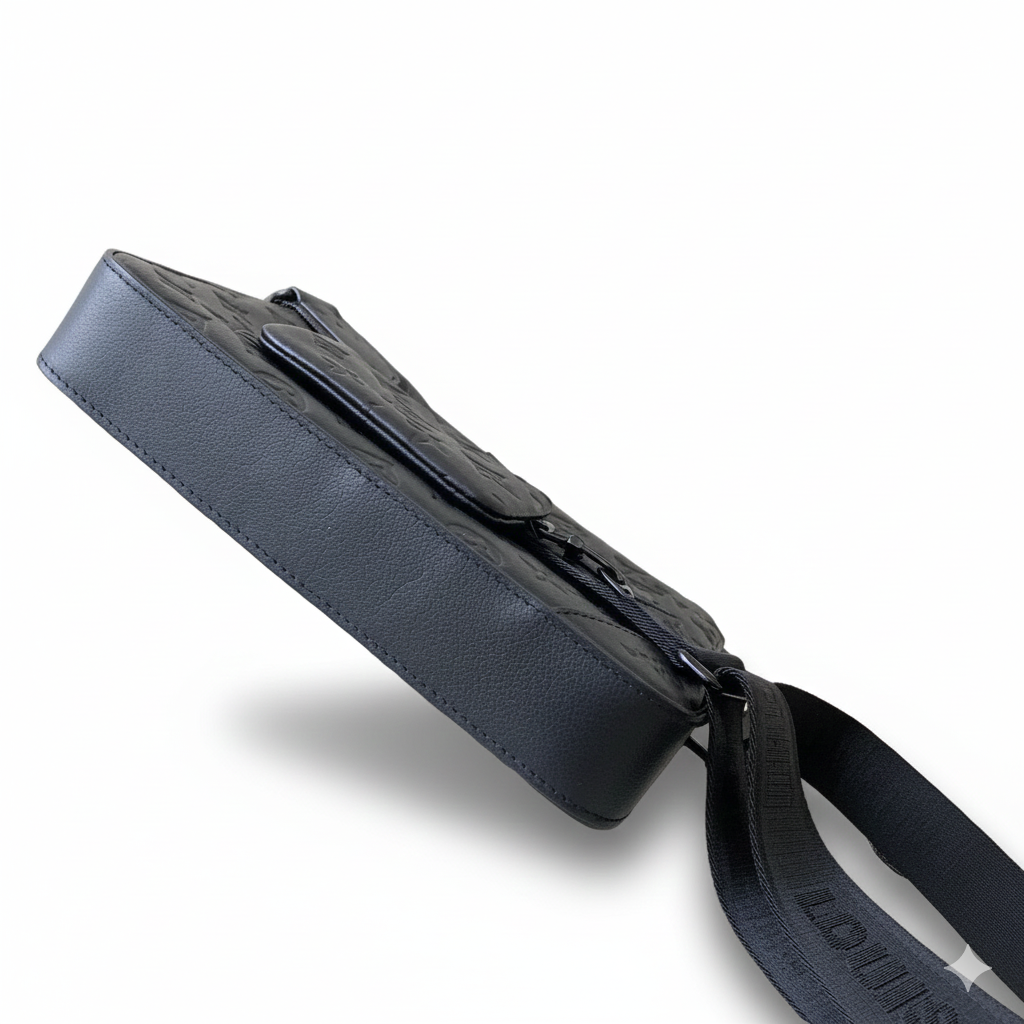Monogram Embossed Black Messenger Crossbody Bag