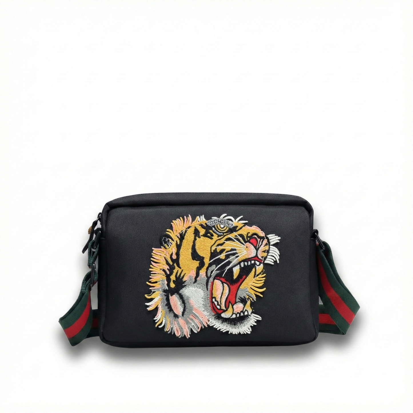 Tiger Embroidered Leather Crossbody Bag