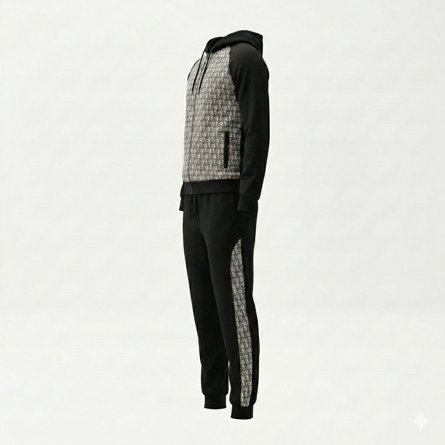 Oblique Hooded Zip-Up Tracksuit in Black