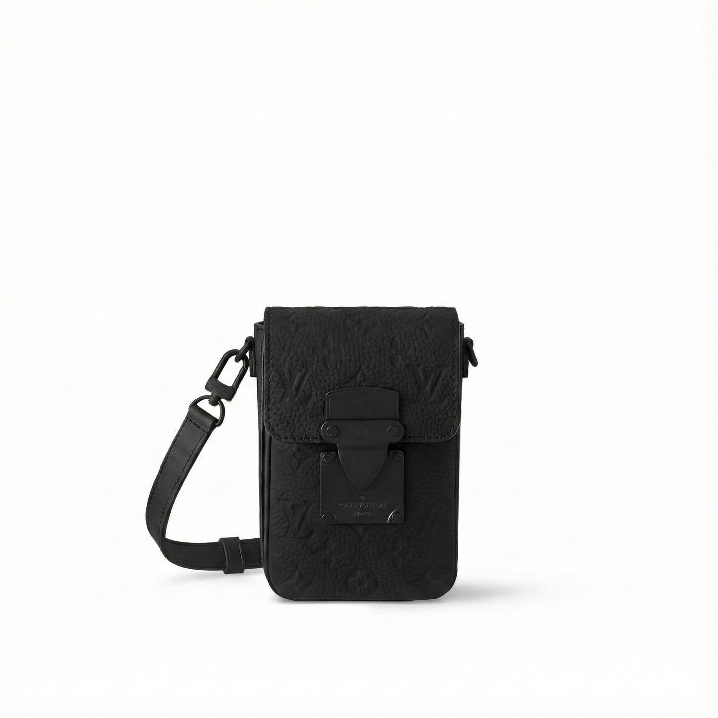 Monogram Embossed Leather Mini Utility Crossbody (All Black)