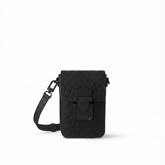 Monogram Embossed Leather Mini Utility Crossbody (All Black)