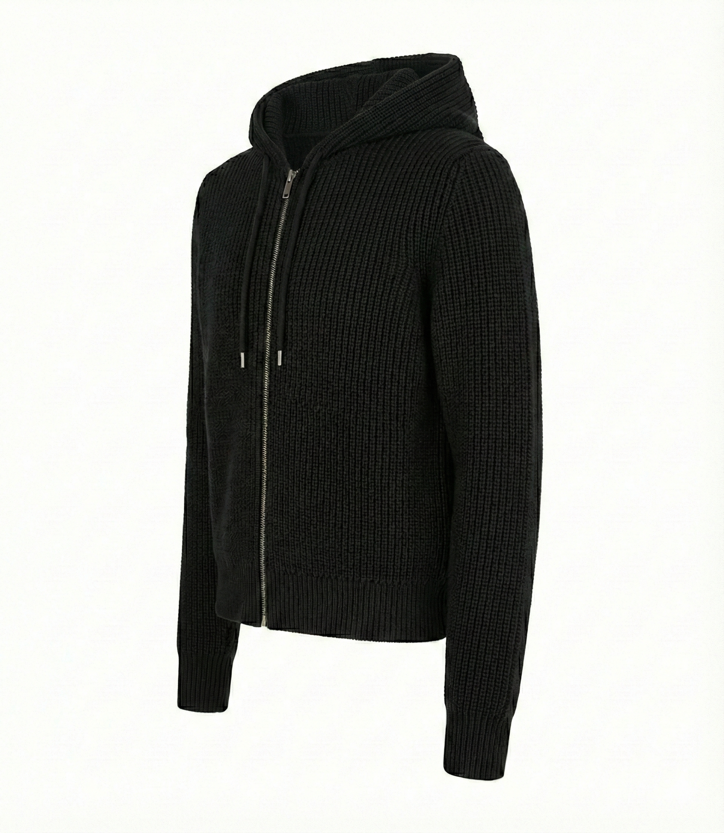 Ribbed Wool Zip Hoodie