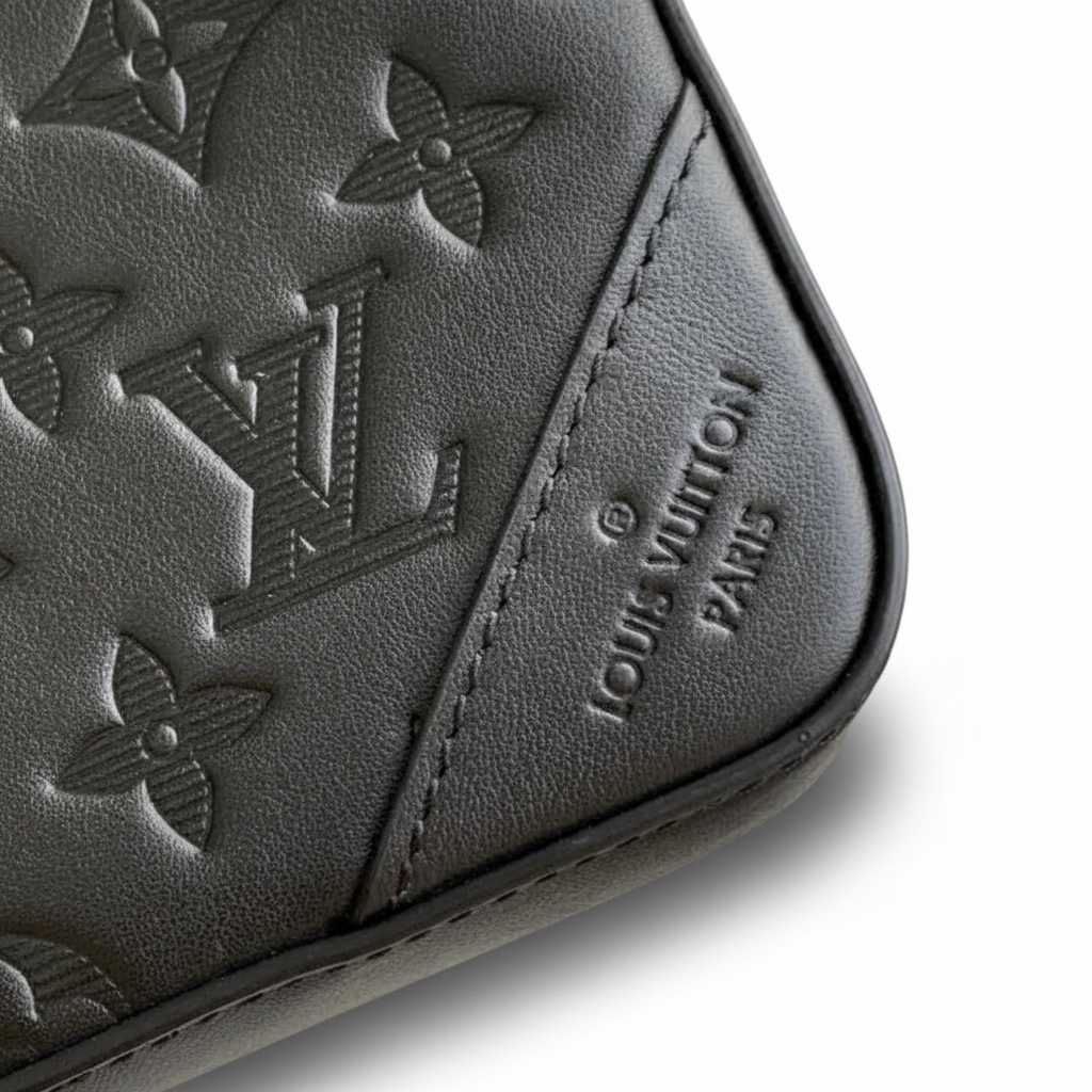 Monogram Embossed Black Messenger Crossbody Bag