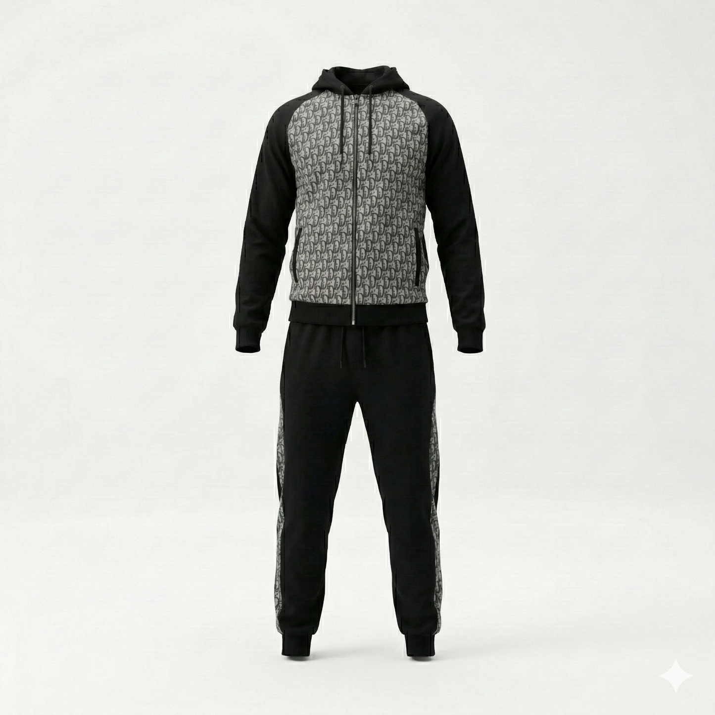 Oblique Hooded Zip-Up Tracksuit in Black