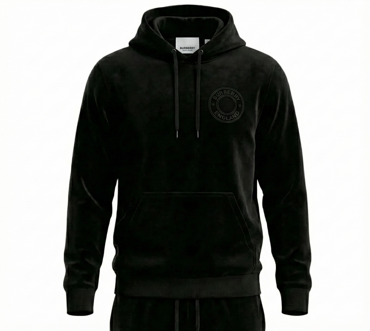 Velour Hooded Tracksuit in Black