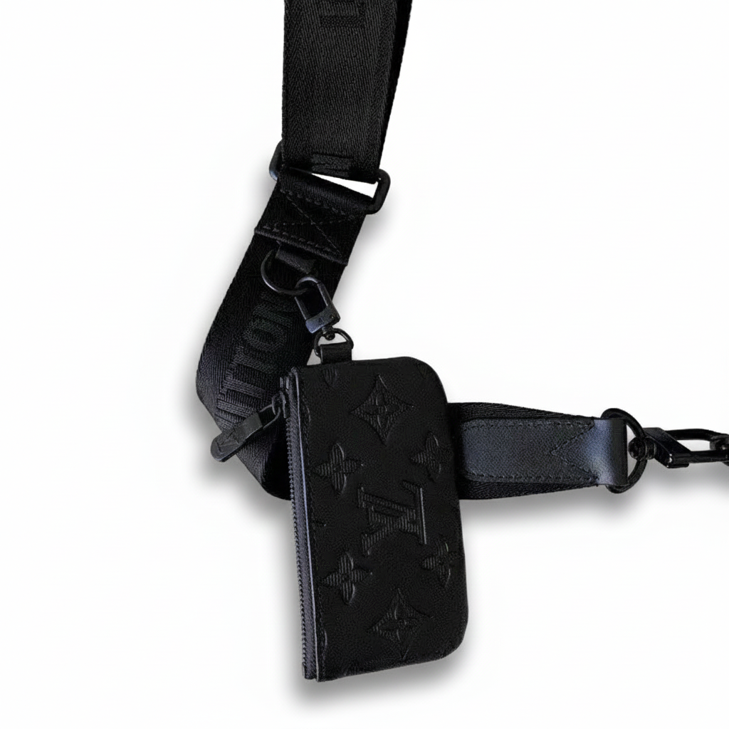 Monogram Embossed Black Messenger Crossbody Bag