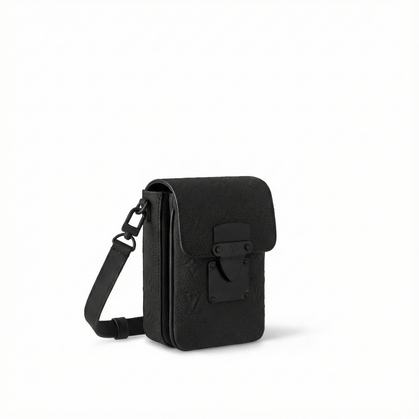 Monogram Embossed Leather Mini Utility Crossbody (All Black)