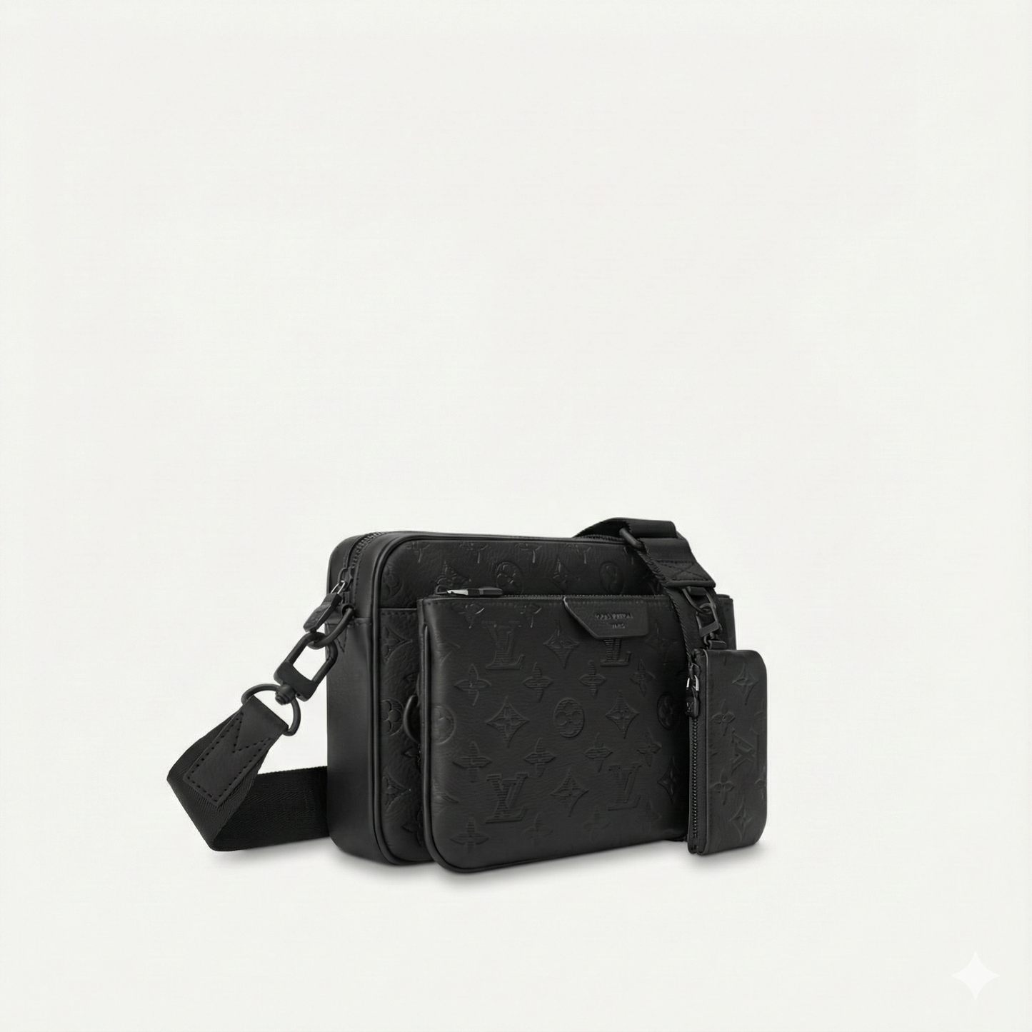 Monogram Embossed Leather Trio Messenger Bag(Black)
