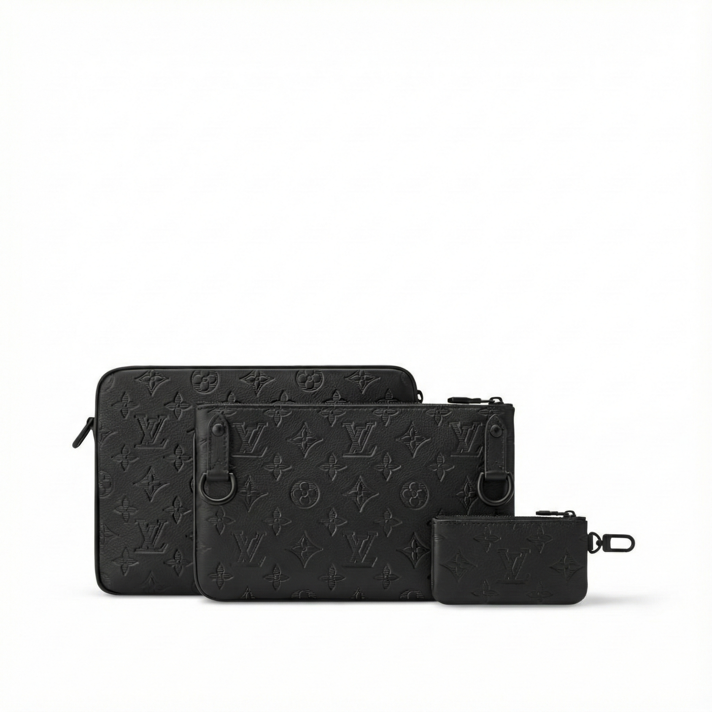 Monogram Embossed Leather Trio Messenger Bag(Black)
