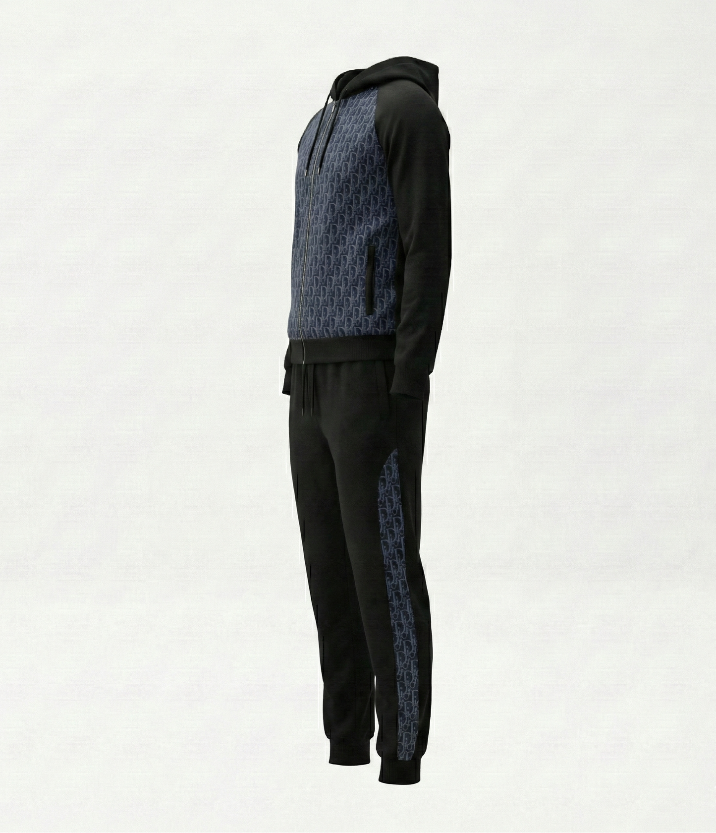 Hooded Tracksuit with Black & Navy Oblique Motif