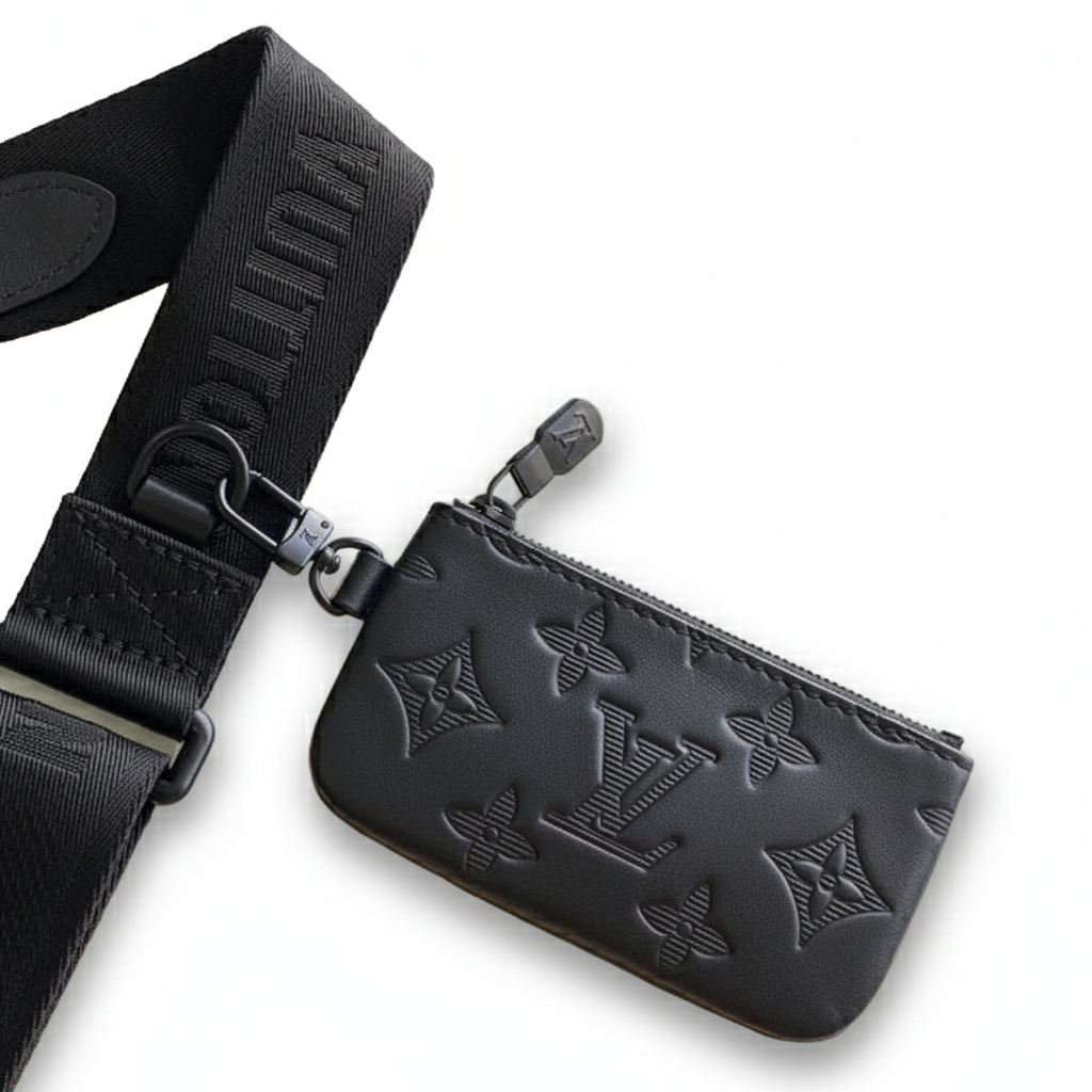 Monogram Embossed Black Messenger Crossbody Bag