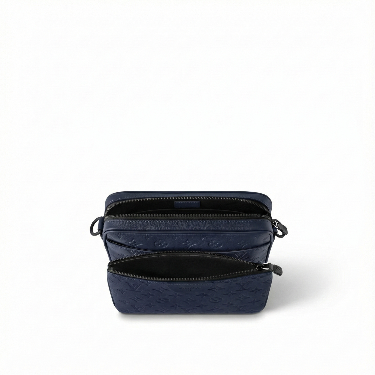 Monogram Embossed Leather Trio Messenger Bag (Navy Blue)