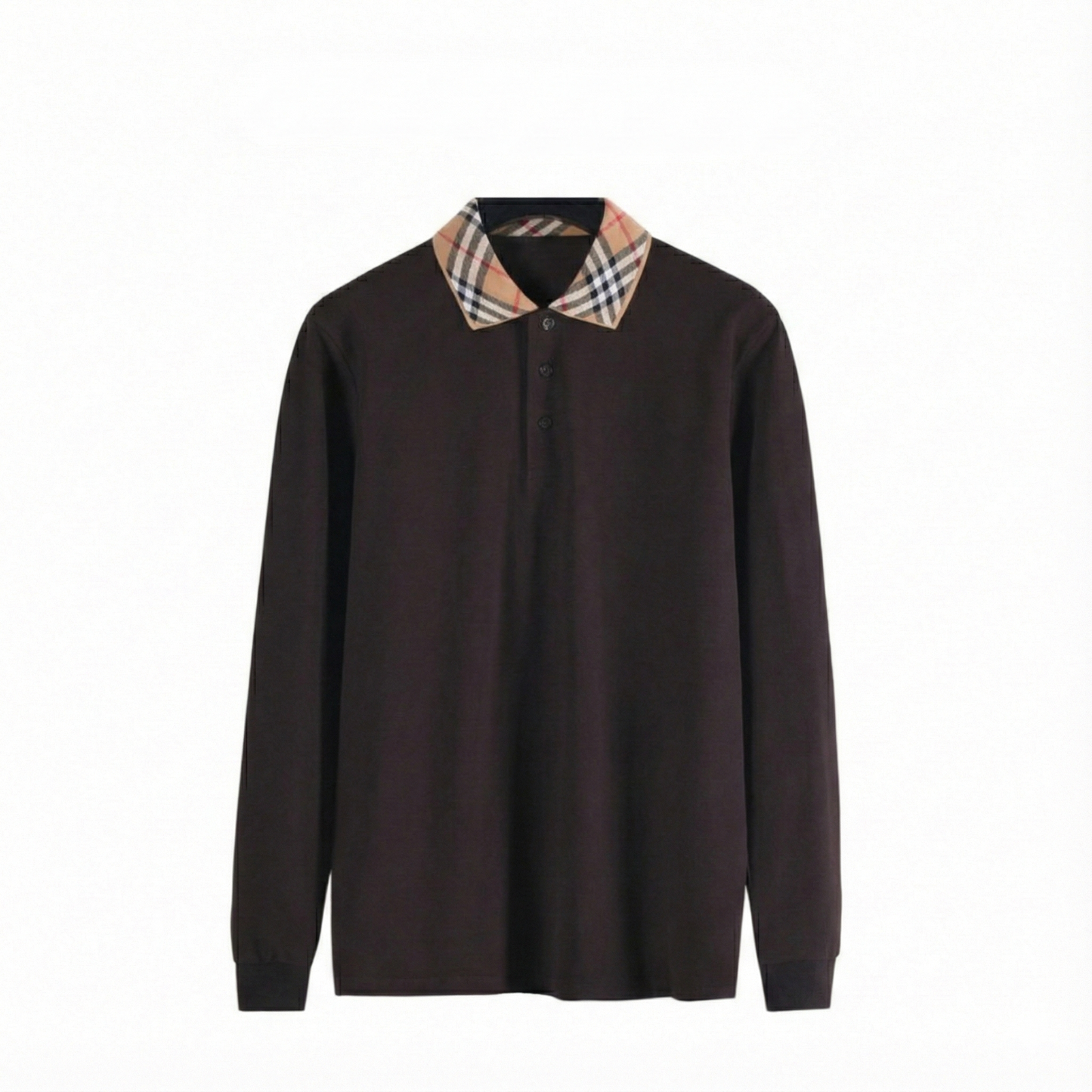 Long-Sleeve Polo Shirt with Vintage Check Collar
