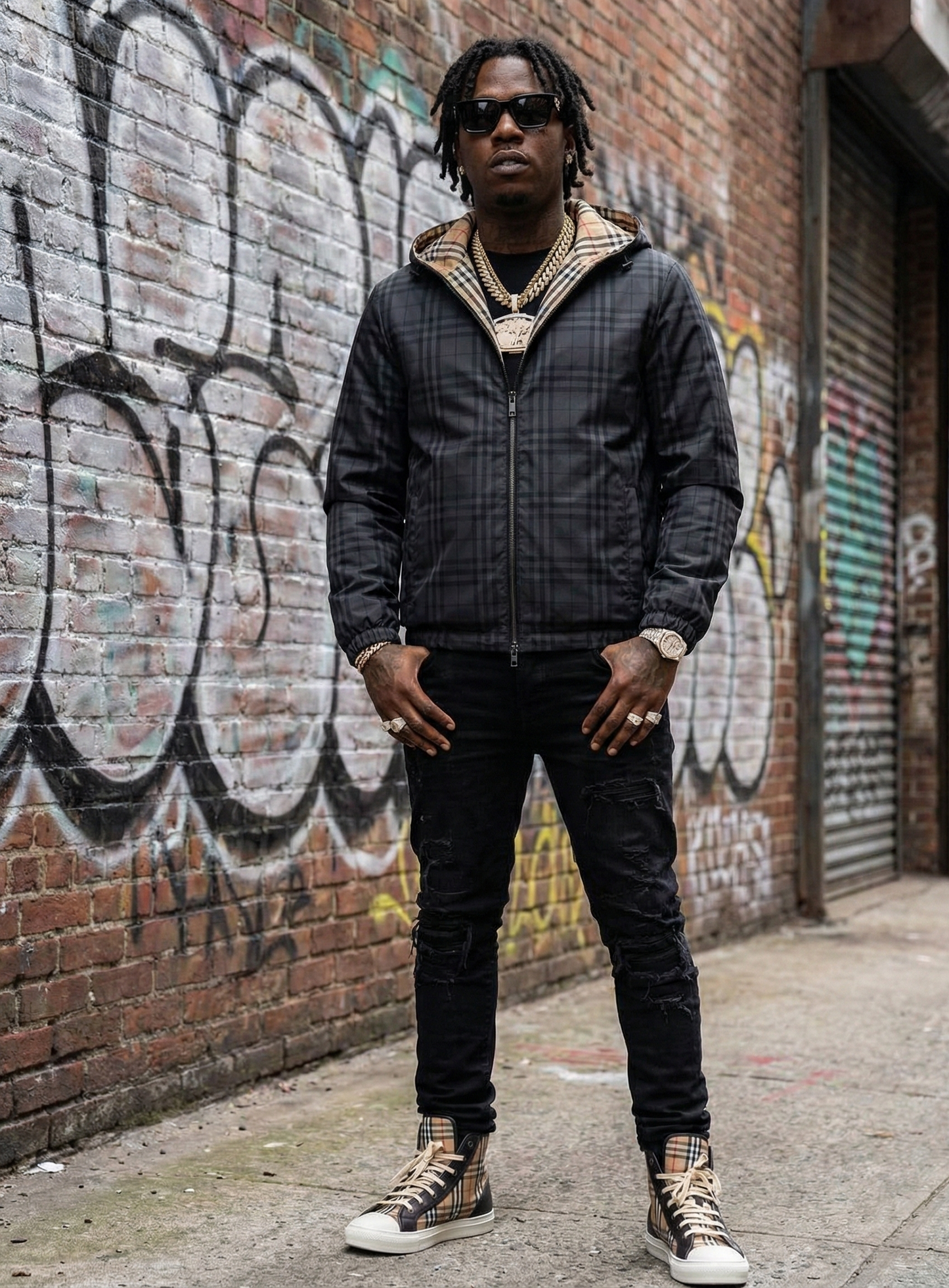 Charcoal Check Hooded Jacket