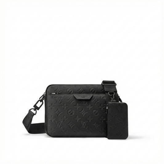 Monogram Embossed Leather Trio Messenger Bag(Black)