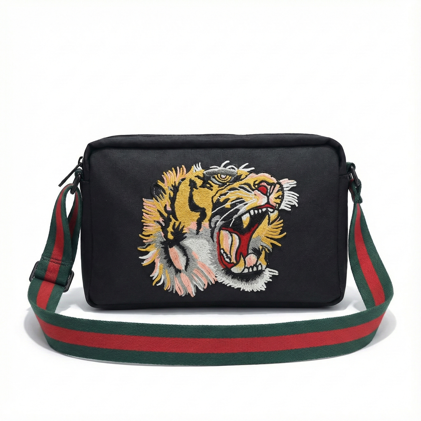 Tiger Embroidered Leather Crossbody Bag