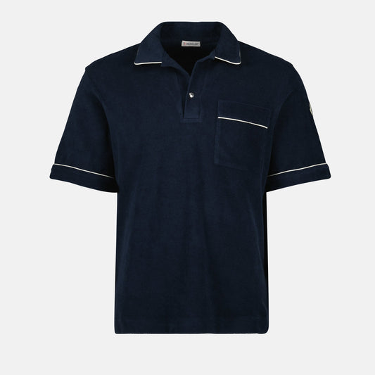 Navy Towelling Polo with Contrast Trim