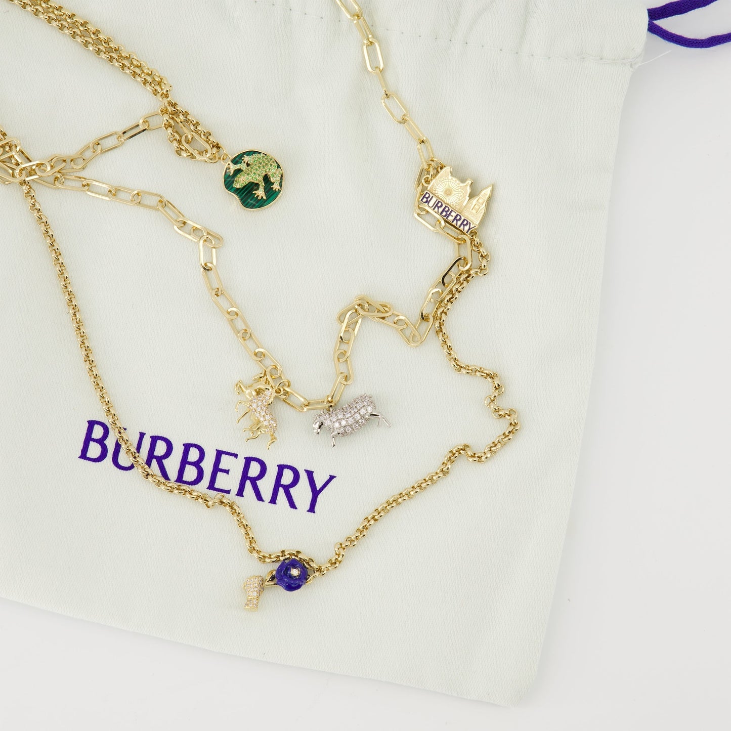Layered Charm Chain Necklace with Gem Accent