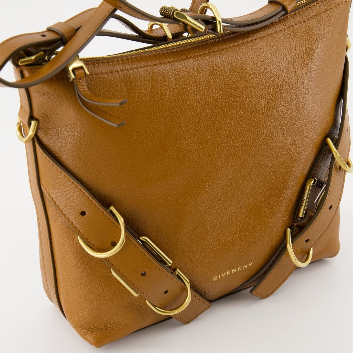 Tan Leather Shoulder Bag with Strap Detail