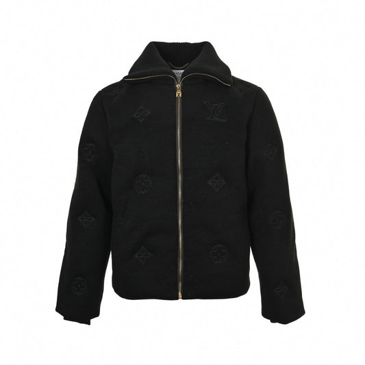 Monogram Outline Embroidered Knit Zip Jacket