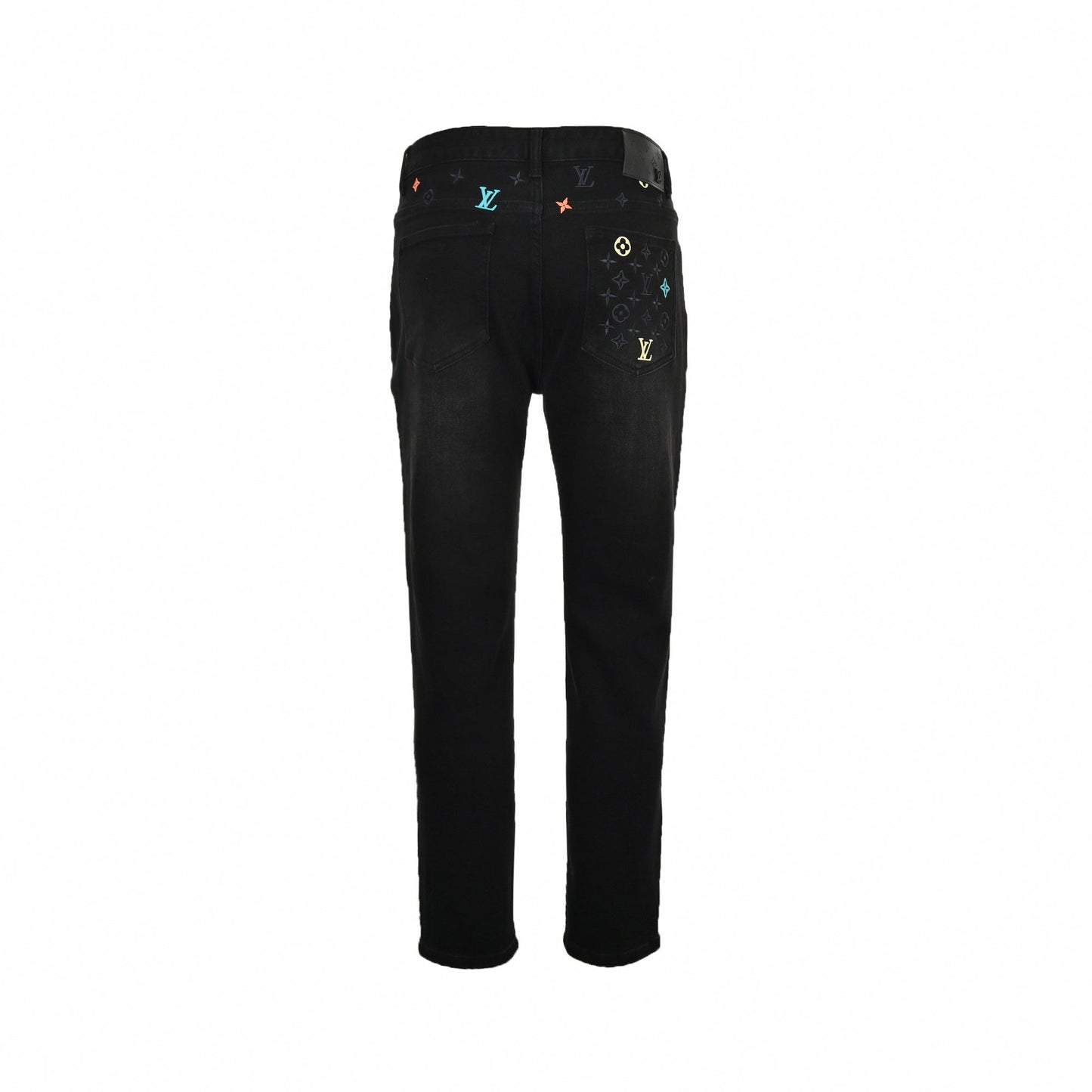 Black Slim-Fit Denim Jeans with Monogram Details