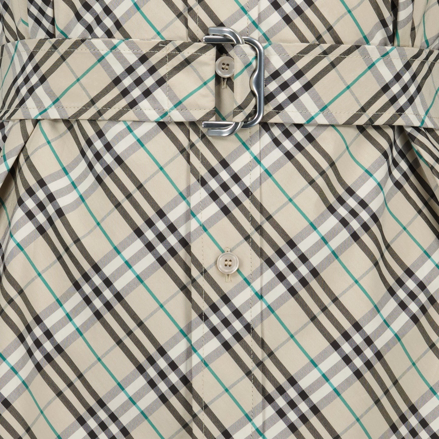 Short Sleeve Check Belted Shirt Dress – Light Beige