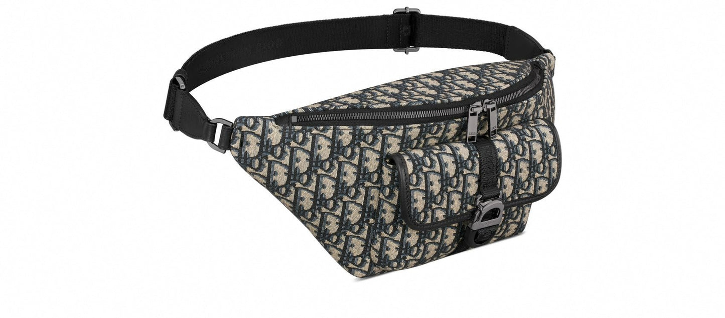 Oblique Jacquard Belt Bag Beige and Blue