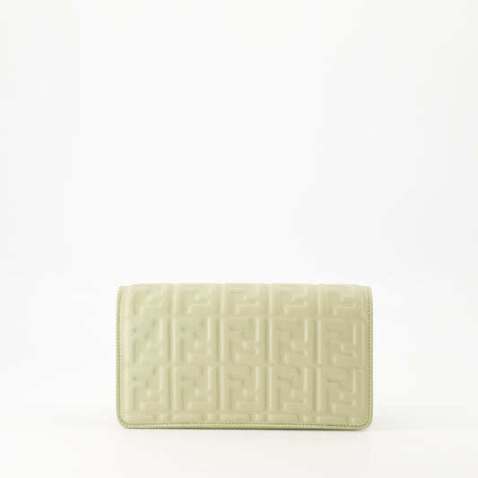 Baguette Chain Wallet – Embossed Leather (Sage Green)
