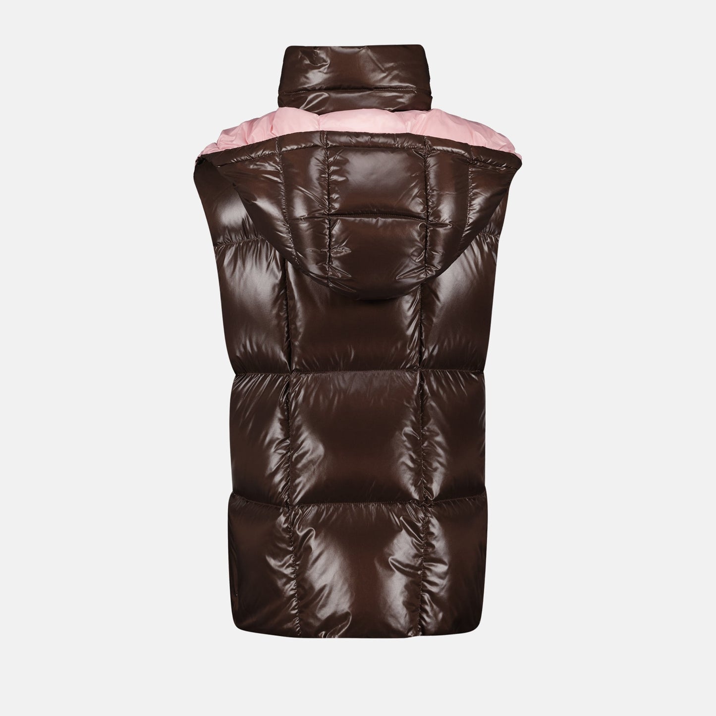 Brown & Pink Hooded Puffer Vest