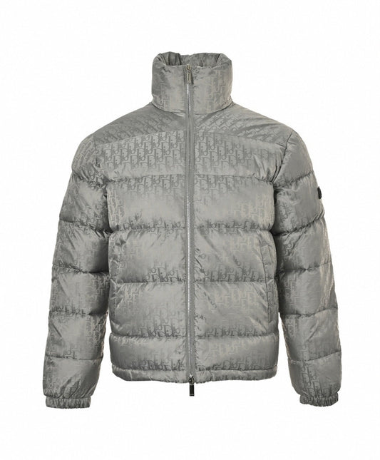 Oblique Down Puffer Jacket – Grey Technical Jacquard Edition
