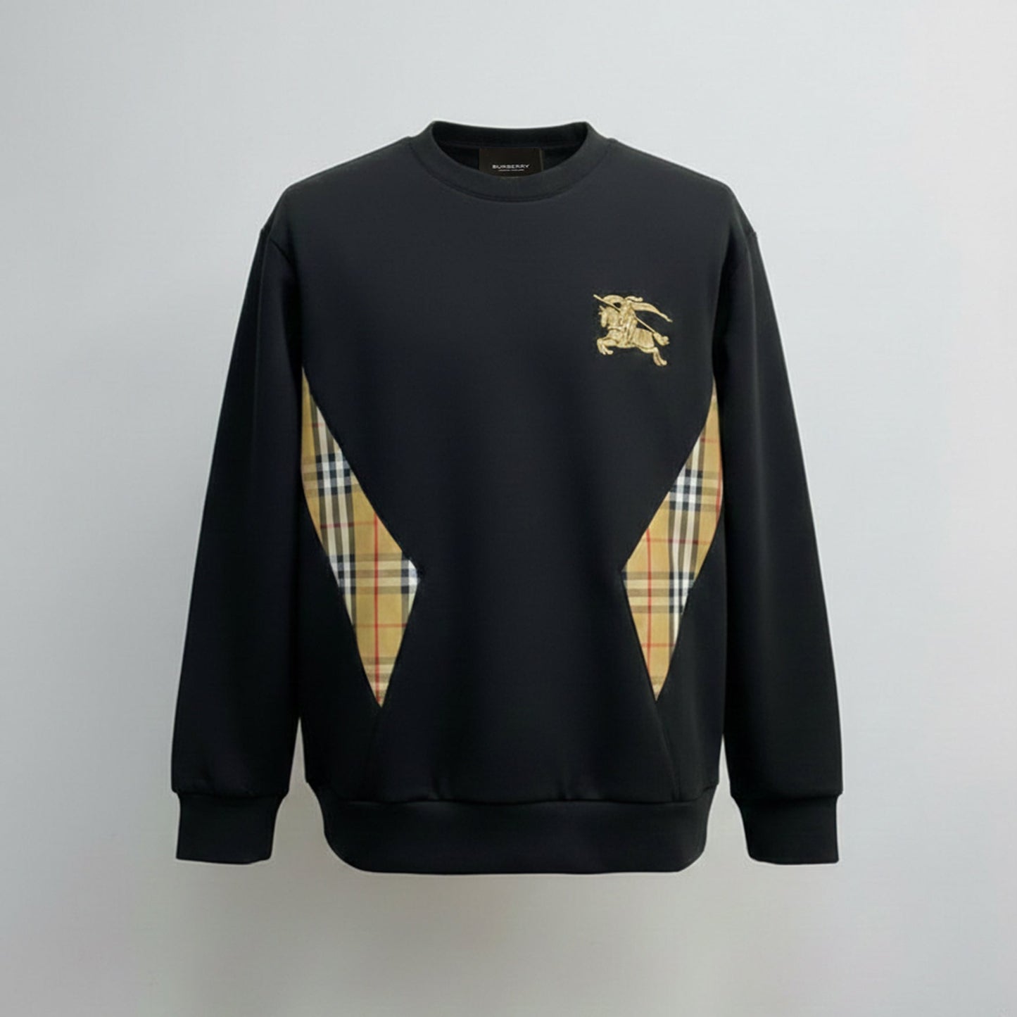 KD Embroidery Checked Panel Sweatshirt | Black and White