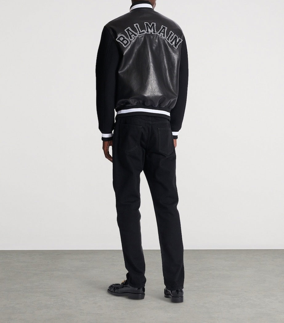Leather & Wool Varsity Bomber Jacket