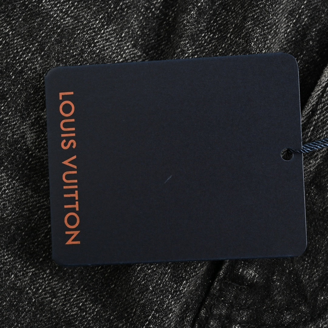 Black Washed Denim Jeans with Monogram & Cowboy Embroidery