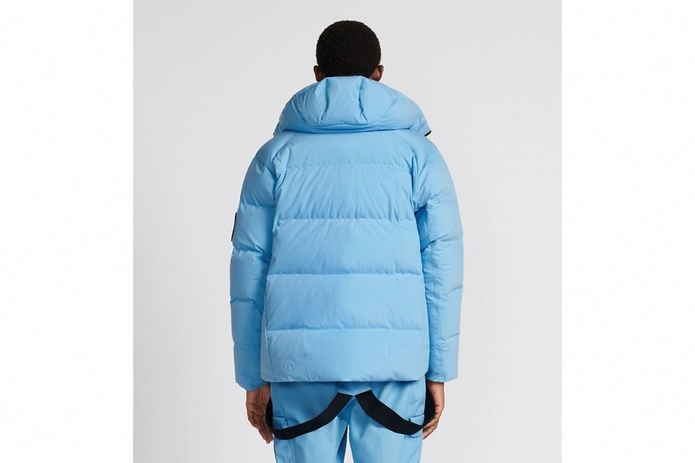 Hooded Down Jacket in Sky Blue Technical Taffeta