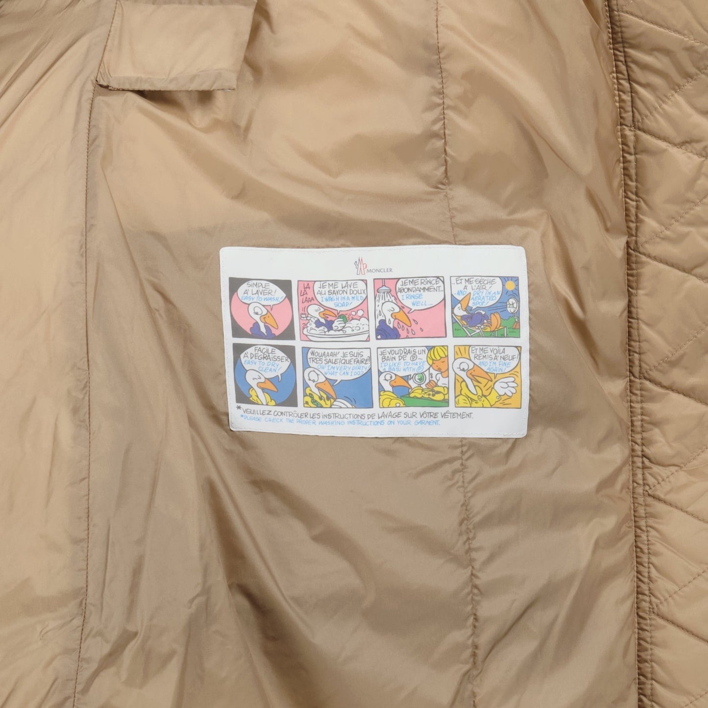 Long Beige Fur-Trim Down Coat